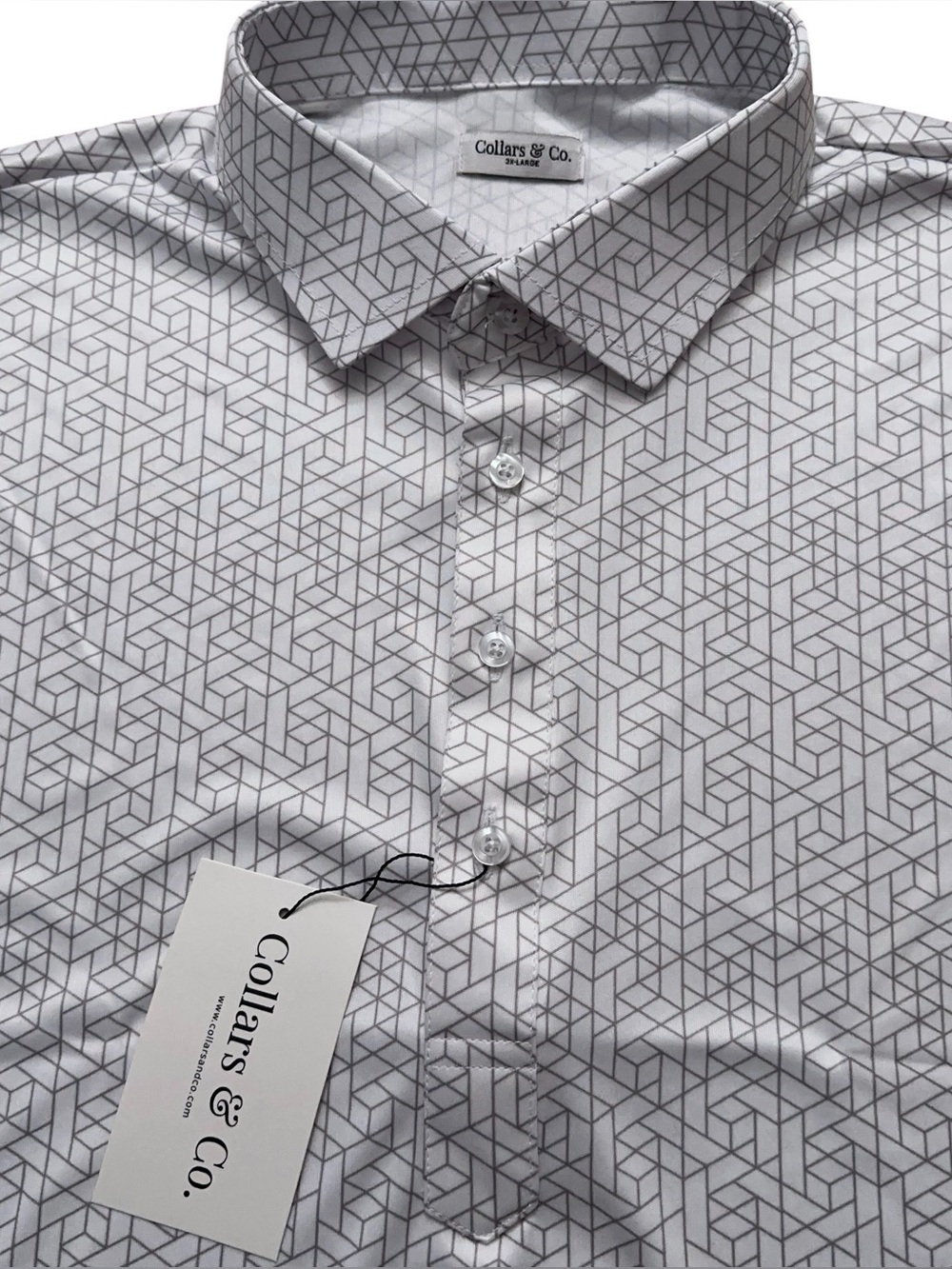 Collars & Co Dress Collar Polo Shirt Mens 3XL Performance Geometric White NEW